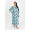 Moda Çizgi Kadın Büyük Beden Uzun Kol Mavi Anne Gecelik 1378
