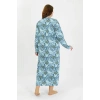 Moda Çizgi Kadın Büyük Beden Uzun Kol Mavi Anne Gecelik 1378