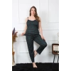 Moda Çizgi Kadın Büyük Beden Yeşil Ekoseli İp Askılı Pijama Takım 202197
