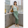 Moda Çizgi Kadın Crop Büstiyer Tayt Alt Üst Takım SuYeşili 5910