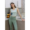 Moda Çizgi Kadın Crop Büstiyer Tayt Alt Üst Takım SuYeşili 5910