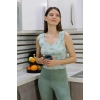Moda Çizgi Kadın Crop Büstiyer Tayt Alt Üst Takım SuYeşili 5910