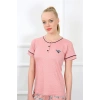 Moda Çizgi Kadın Gül Kurusu Kısa Kol Pijama Takım 20388