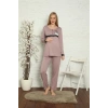 Moda Çizgi Kadın Hamile Lohusa Gül Kurusu Pijama Takımı 45201