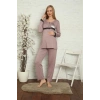 Moda Çizgi Kadın Hamile Lohusa Gül Kurusu Pijama Takımı 45201