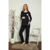 Moda Çizgi Kadın Hamile Lohusa Lacivert  Pijama Takımı 45201