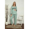 Moda Çizgi Kadın Hamile Lohusa Su Yeşili  Pijama Takımı 45201