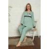 Moda Çizgi Kadın Hamile Lohusa Su Yeşili  Pijama Takımı 45201