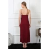 Moda Çizgi Kadın İp Askılı Bordo Uzun Gecelik 901
