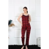 Moda Çizgi Kadın İp Askılı Kırmızı Ekoseli Pijama Takım 4135