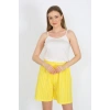 Moda Çizgi Kadın İp Askılı Pamuk Penye Şortlu Takım Sarı 3620