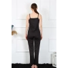 Moda Çizgi Kadın İp Askılı Siyah Pijama Takım 4136