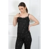 Moda Çizgi Kadın İp Askılı Siyah Pijama Takım 4138