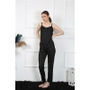 Moda Çizgi Kadın İp Askılı Siyah Pijama Takım 4138