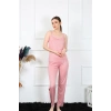 Moda Çizgi Kadın İp Askılı Somon Pijama Takım 4136