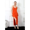 Moda Çizgi Kadın İp Askılı Turuncu Uzun Gecelik 901