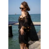 Moda Çizgi Kadın İşlemeli Tunik Pareo Plaj Elbisesi Siyah 38045