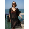 Moda Çizgi Kadın İşlemeli Tunik Pareo Plaj Elbisesi Siyah 38045