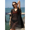 Moda Çizgi Kadın İşlemeli Tunik Pareo Plaj Elbisesi Siyah 38045