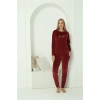 Moda Çizgi Kadın Kadife Bordo Pijama Takım 20624