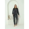 Moda Çizgi Kadın Kadife Füme Pijama Takım 20624