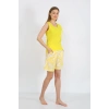 Moda Çizgi Kadın Kalın Askılı Cepli Şortlu Takım Sarı 3617