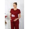 Moda Çizgi Kadın Kısa Kol Hamile Lohusa Pijama Takımı Bordo 45210