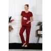 Moda Çizgi Kadın Kısa Kol Hamile Lohusa Pijama Takımı Bordo 45210