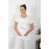 Moda Çizgi Kadın Kısa Kol Hamile Lohusa Pijama Takımı Ekru 45210