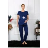 Moda Çizgi Kadın Kısa Kol Hamile Lohusa Pijama Takımı Lacivert 45210