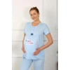 Moda Çizgi Kadın Kısa Kol Hamile Lohusa Pijama Takımı Mavi 45210