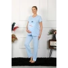Moda Çizgi Kadın Kısa Kol Hamile Lohusa Pijama Takımı Mavi 45210