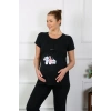 Moda Çizgi Kadın Kısa Kol Hamile Lohusa Pijama Takımı Siyah 45210