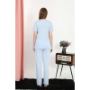 Moda Çizgi Kadın Kısa Kol Pamuk Penye Pijama Takım Mavi 4213
