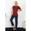 Moda Çizgi Kadın Kolu Dantelli Penye Pijama Takım 4149