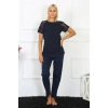 Moda Çizgi Kadın Kolu Dantelli Penye Pijama Takım 4150