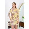 Moda Çizgi Kadın Micro Kumaş Mini Parlak Elbise 7421 Sarı