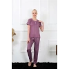 Moda Çizgi Kadın Mürdüm Kısa Kol Pijama Takım 20388