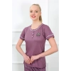 Moda Çizgi Kadın Mürdüm Kısa Kol Pijama Takım 20388