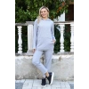Moda Çizgi Kadın Pamuk Kapşonlu Cepli 3 İplik Gri Eşofman Takım 9037