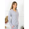 Moda Çizgi Kadın Pamuk Penye Önden Düğmeli Uzun Kol Gri Pijama Takım 2782