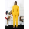 Moda Çizgi Kadın Pamuk Penye Önden Düğmeli Uzun Kol Sarı Pijama Takım 2782