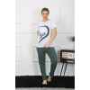 Moda Çizgi Kadın Pamuk Penye Sevgili Kombini Pijama Takımı Beyaz 50127 Tek Takım Fiyatıdır