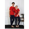Moda Çizgi Kadın Pamuk Penye Sevgili Kombini Pijama Takımı Kırmızı 50128 Tek Takım Fiyatıdır