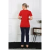 Moda Çizgi Kadın Pamuk Penye Sevgili Kombini Pijama Takımı Kırmızı 50128 Tek Takım Fiyatıdır