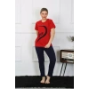 Moda Çizgi Kadın Pamuk Penye Sevgili Kombini Pijama Takımı Kırmızı 50128 Tek Takım Fiyatıdır