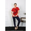 Moda Çizgi Kadın Pamuk Penye Sevgili Kombini Pijama Takımı Kırmızı 50128 Tek Takım Fiyatıdır
