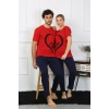 Moda Çizgi Kadın Pamuk Penye Sevgili Kombini Pijama Takımı Kırmızı 50128 Tek Takım Fiyatıdır