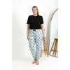 Moda Çizgi Kadın Pamuklu Büyük Beden Alt Pijama 27557 Buz Mavisi