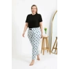 Moda Çizgi Kadın Pamuklu Büyük Beden Alt Pijama 27557 Buz Mavisi
